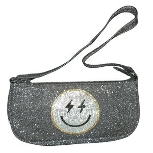 Skinny Dip Silver Glittery Shoulder Bag with Smiley Design, NWOT